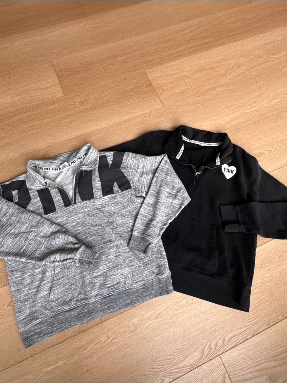 PINK Victoria's Secret Gray Marled & Black Half-Zip Sweatshirts